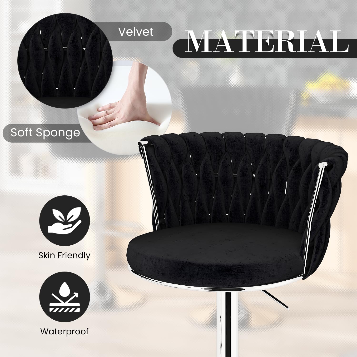Velvet Swivel Bar Chair Set Of 2