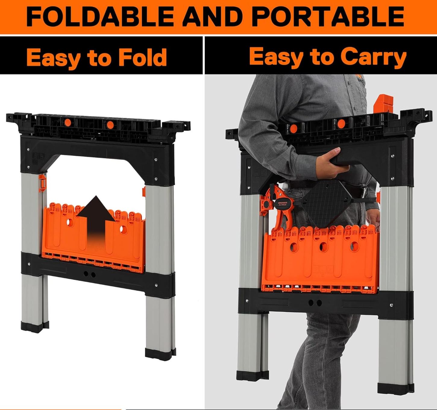 2-Pack Clamping Sawhorses, 1200 LBS Load Capacity, 30-3/4" Folding Sawhorse with 12” F Clamps, Bench Dogs, Angle Clamps, 2" Spring Clamps, Steel Legs, Heavy Duty for Woodworking