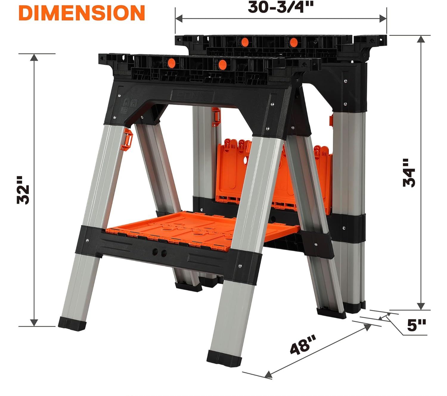 2-Pack Clamping Sawhorses, 1200 LBS Load Capacity, 30-3/4" Folding Sawhorse with 12” F Clamps, Bench Dogs, Angle Clamps, 2" Spring Clamps, Steel Legs, Heavy Duty for Woodworking