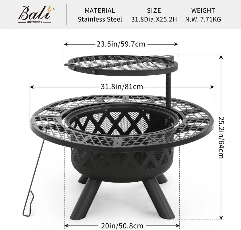 ⚡Flash Sale⚡2-in-1 Patio Fire Pit with Poker 32"