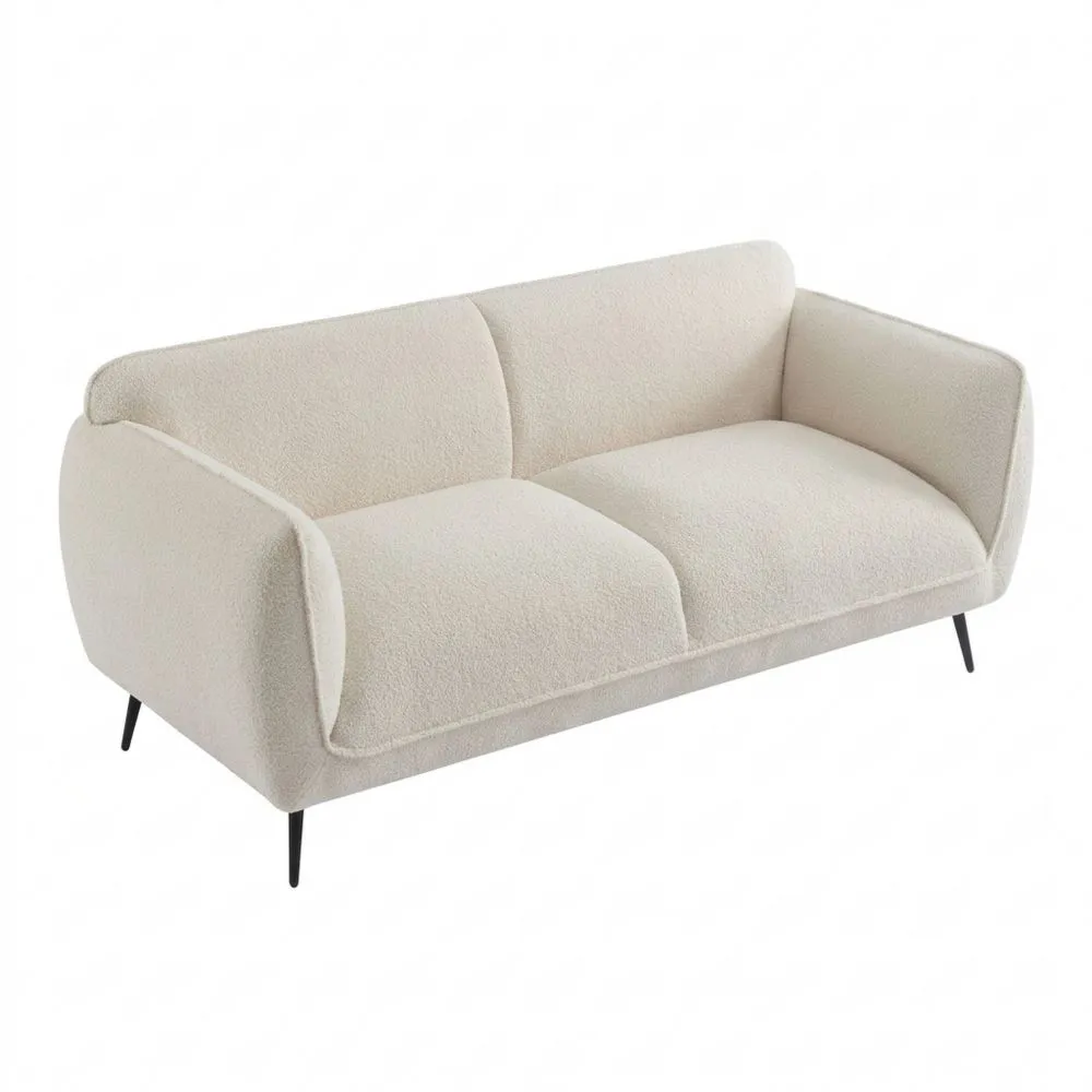 Sofá de 3 plazas en tela de piel de oveja con patas metálicas, suave, crema, 205x82.4x76.2 cm