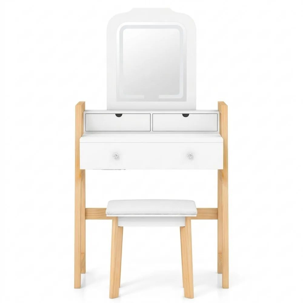 Tocador con Espejo Iluminado y Luces LED de 3 Colores, Cajones y Altura Ajustable