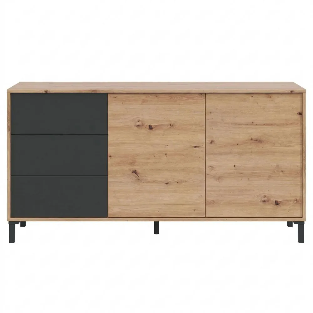 Aparador con 2 Puertas y 3 Cajones para Salón, Roble Nodi y Gris Antracita