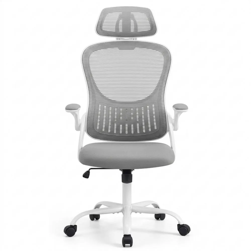 Silla ergonómica de malla con respaldo alto y reposacabezas ajustable