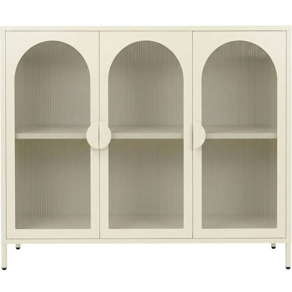 Aparador Metálico con 4 Compartimentos y 3 Puertas 120x93x40 cm, Mueble de Almacenamiento para Salón