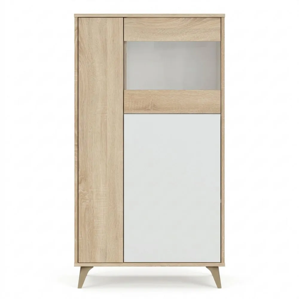 Vitrina de 3 Puertas para Comedor en Roble Canadiense y Blanco Artik