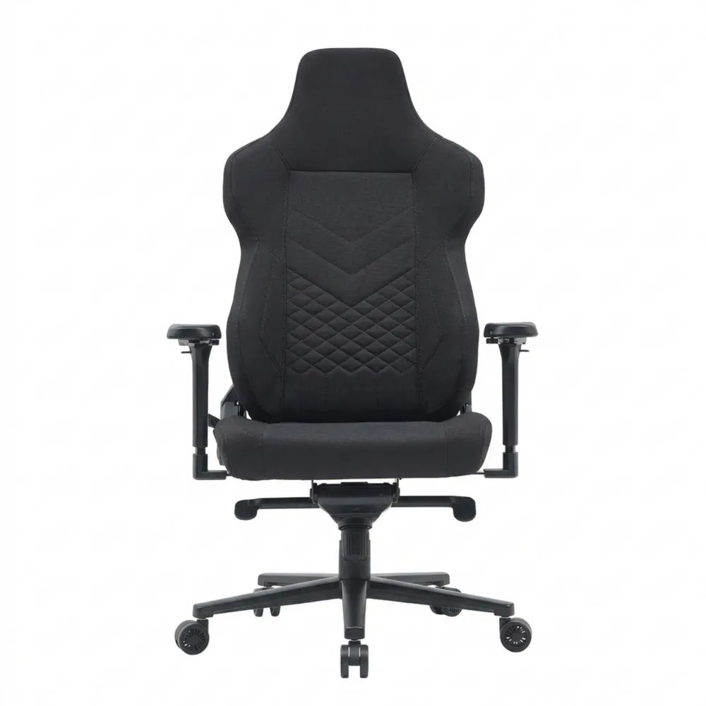 Silla Gaming con Reclinación 180°, Reposabrazos Ajustables, Soporte Lumbar, Tela Transpirable, Negro