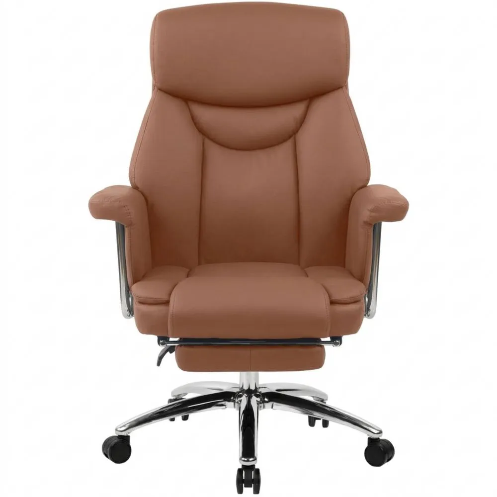 Silla ergonómica de oficina con reposapiés, cuero ajustable, soporte hasta 135 kg, marrón