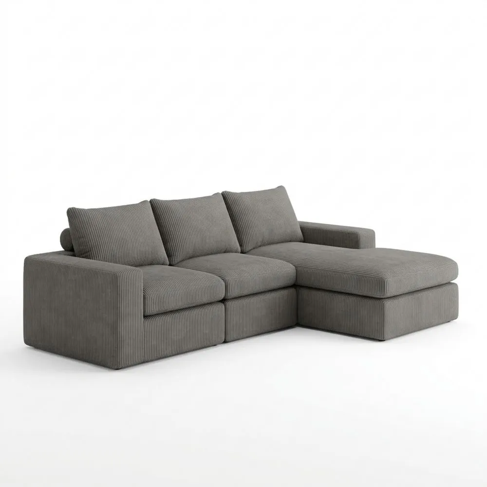 Sofá Esquinero con Función de Cama y Tres Cojines - Gris Oscuro