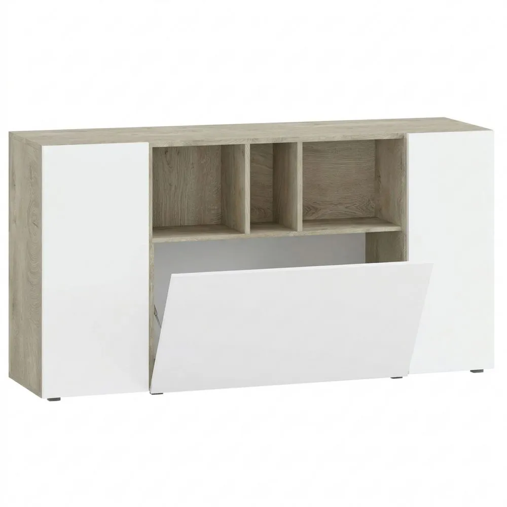 Aparador de 3 Puertas en Roble Alaska y Blanco