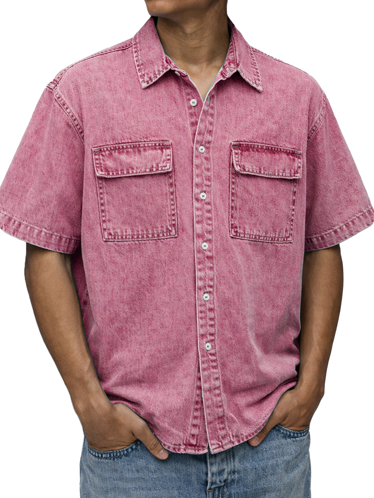 Men's Vintage American Double Pocket Short Sleeve Shirt
