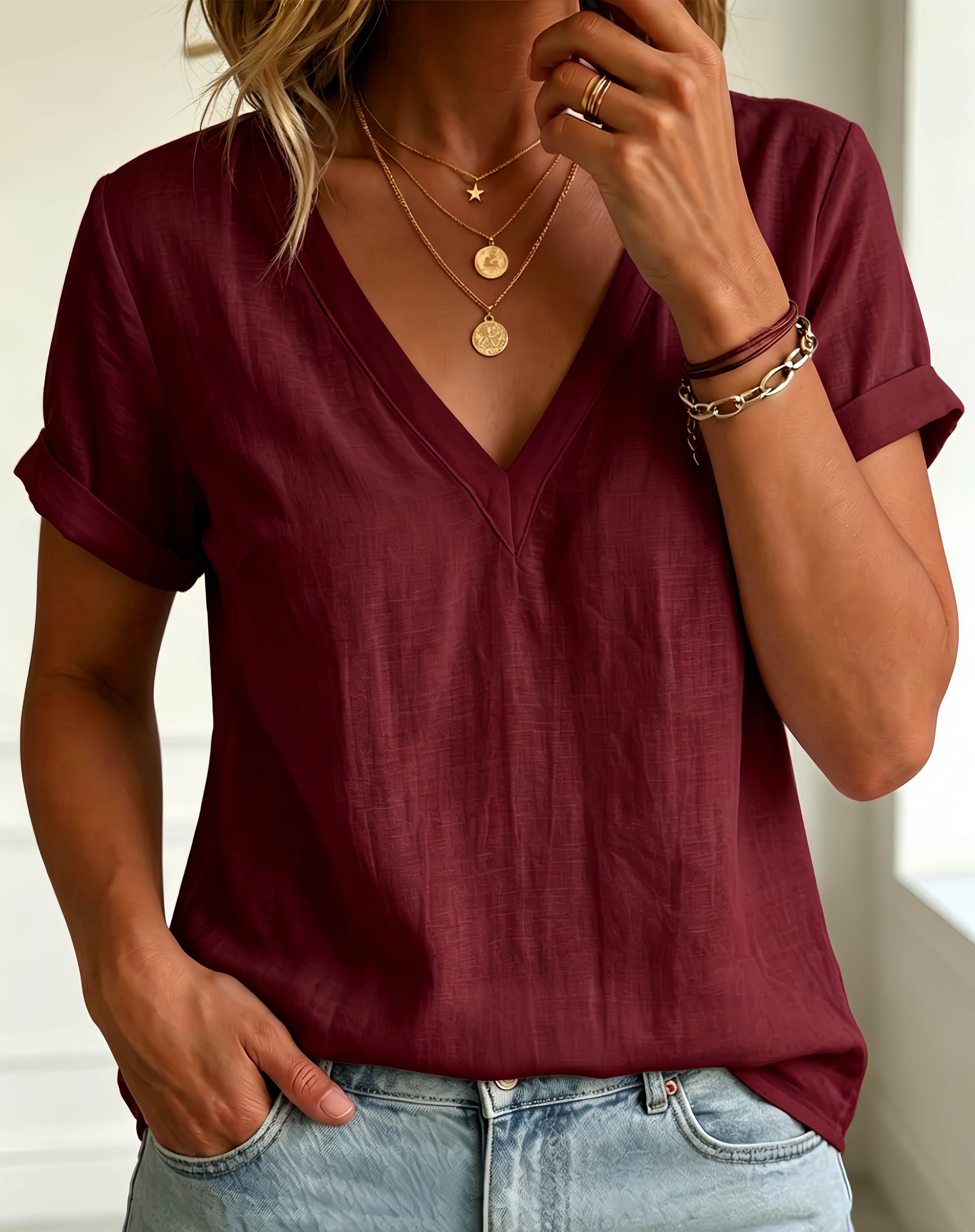 HOT SALE🔥Women's V-neck Short-sleeve Top