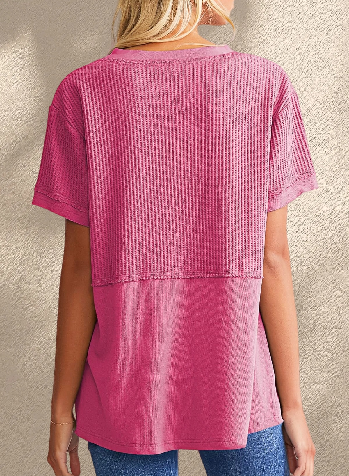 [Copy]New Arrivals🔥Women's V-neck Short-Sleeve Casual Loose Waffle Knit Top