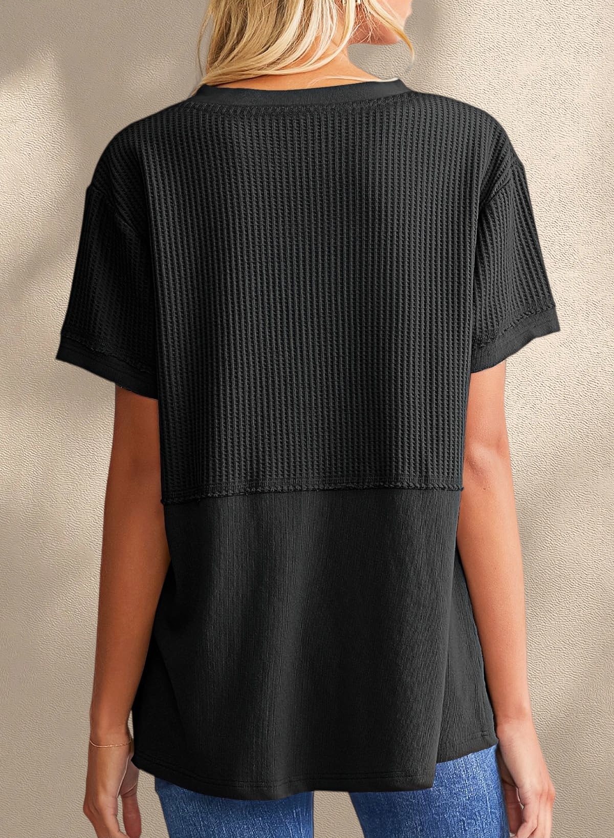 [Copy]New Arrivals🔥Women's V-neck Short-Sleeve Casual Loose Waffle Knit Top