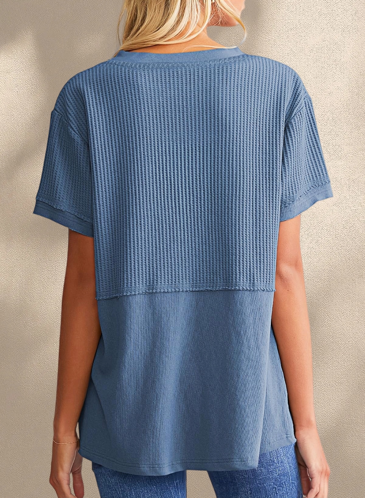 [Copy]New Arrivals🔥Women's V-neck Short-Sleeve Casual Loose Waffle Knit Top