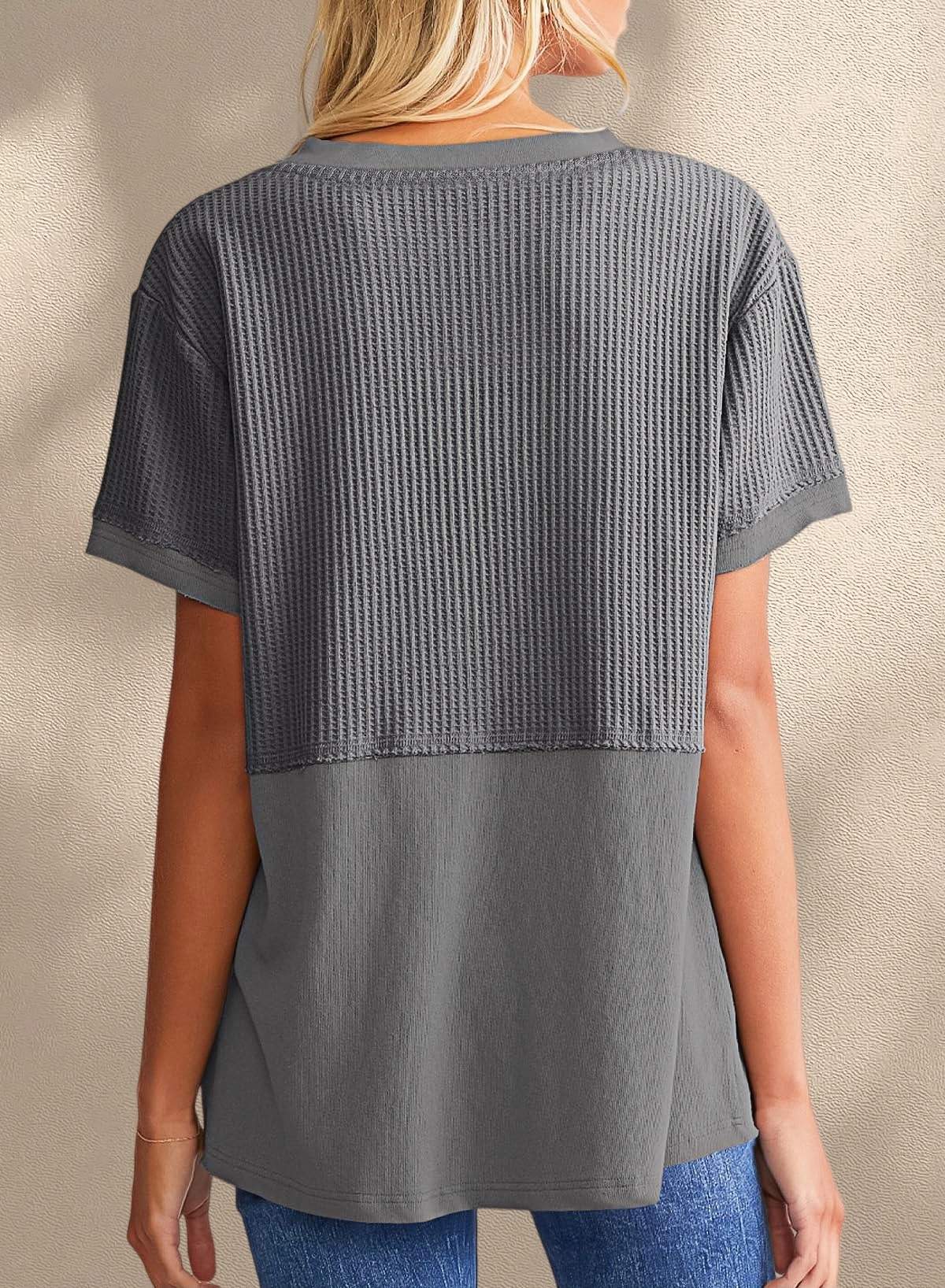 [Copy]New Arrivals🔥Women's V-neck Short-Sleeve Casual Loose Waffle Knit Top