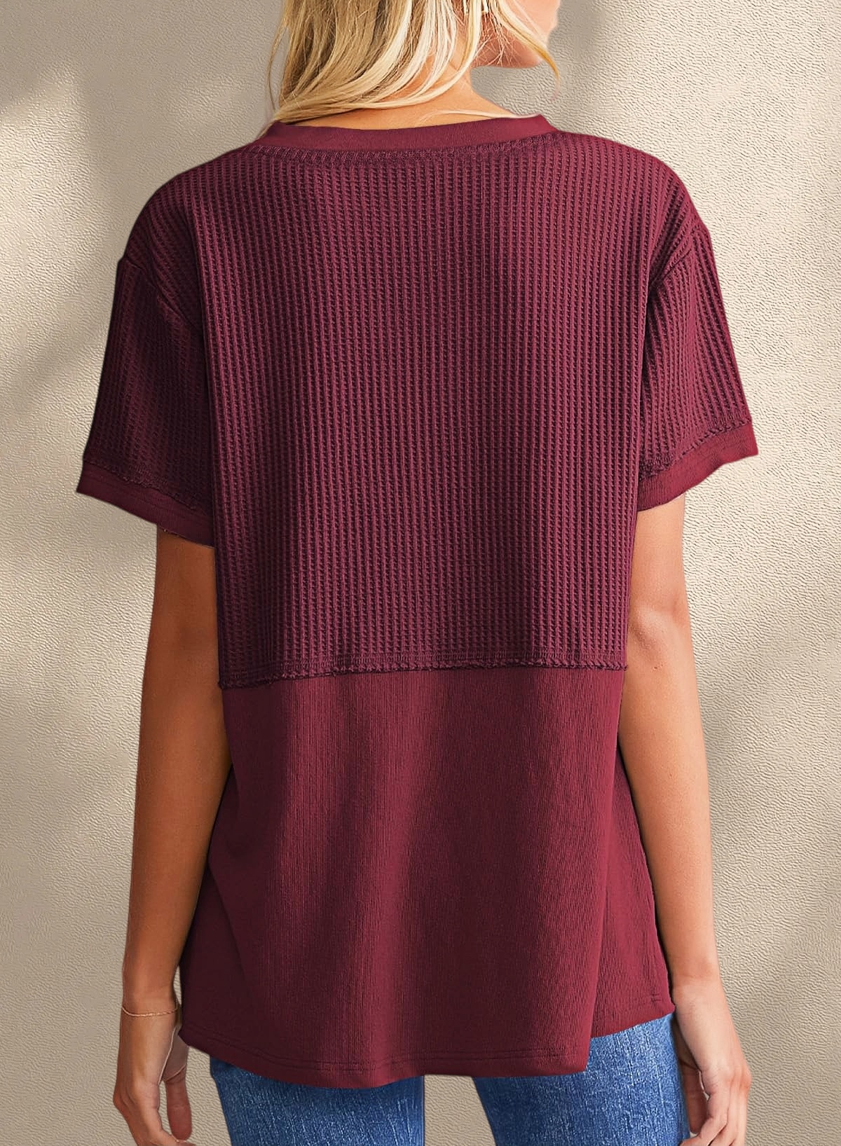 [Copy]New Arrivals🔥Women's V-neck Short-Sleeve Casual Loose Waffle Knit Top