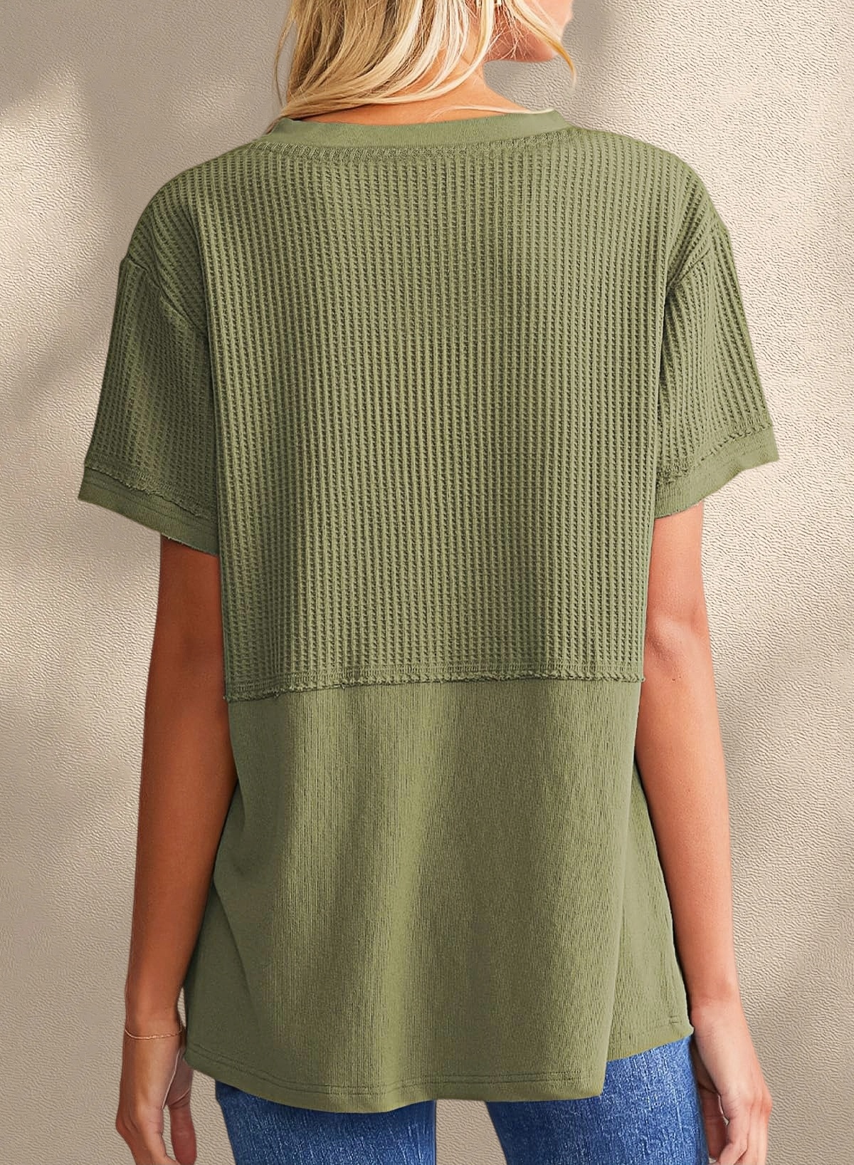 [Copy]New Arrivals🔥Women's V-neck Short-Sleeve Casual Loose Waffle Knit Top