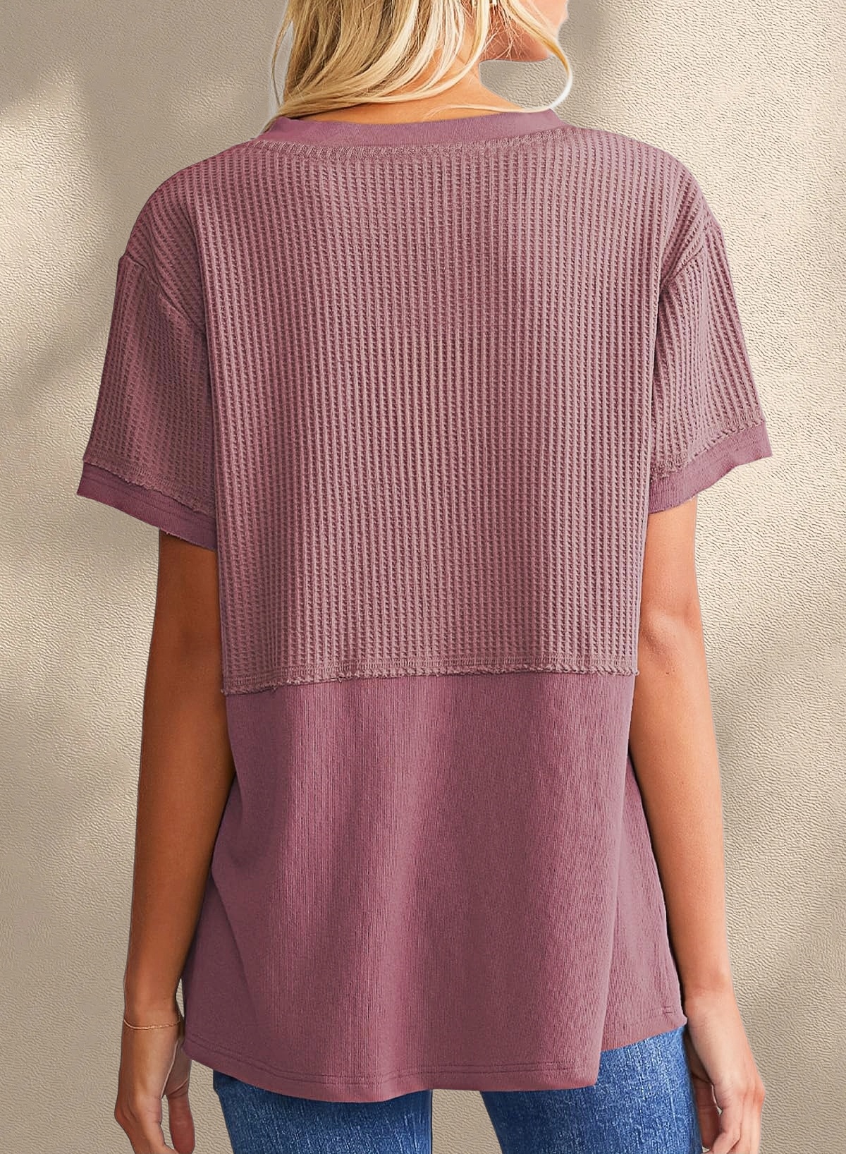 [Copy]New Arrivals🔥Women's V-neck Short-Sleeve Casual Loose Waffle Knit Top