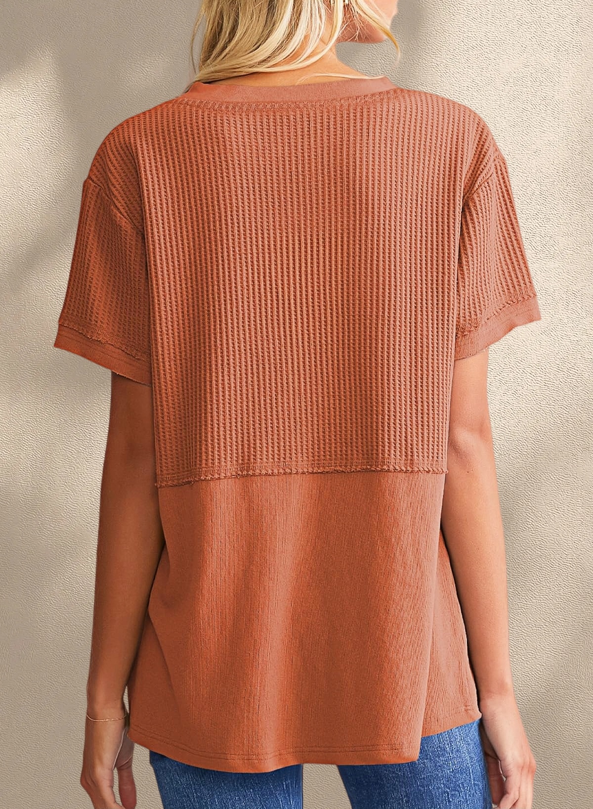 [Copy]New Arrivals🔥Women's V-neck Short-Sleeve Casual Loose Waffle Knit Top