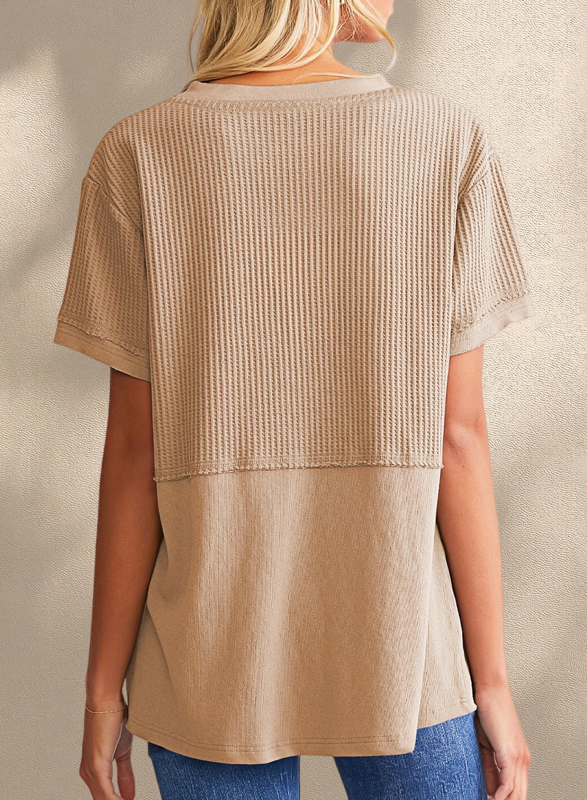 [Copy]New Arrivals🔥Women's V-neck Short-Sleeve Casual Loose Waffle Knit Top