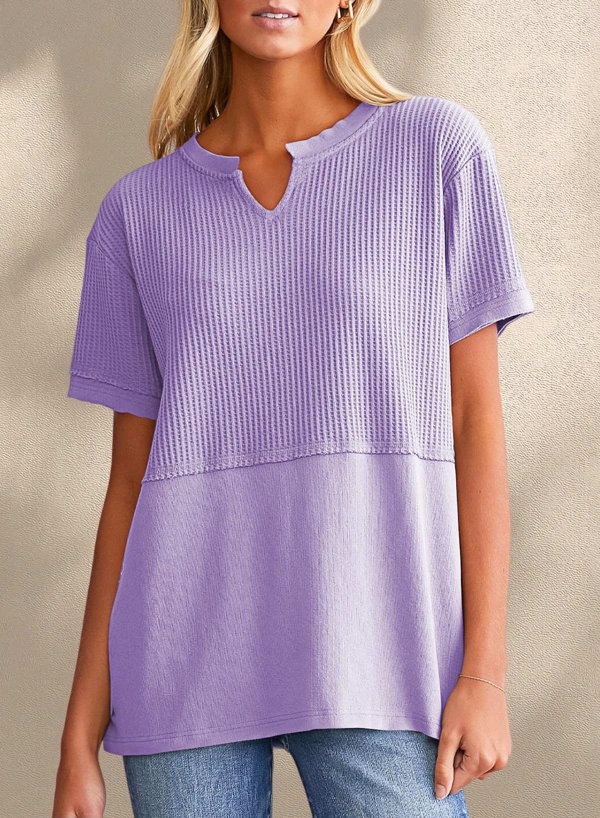 [Copy]New Arrivals🔥Women's V-neck Short-Sleeve Casual Loose Waffle Knit Top