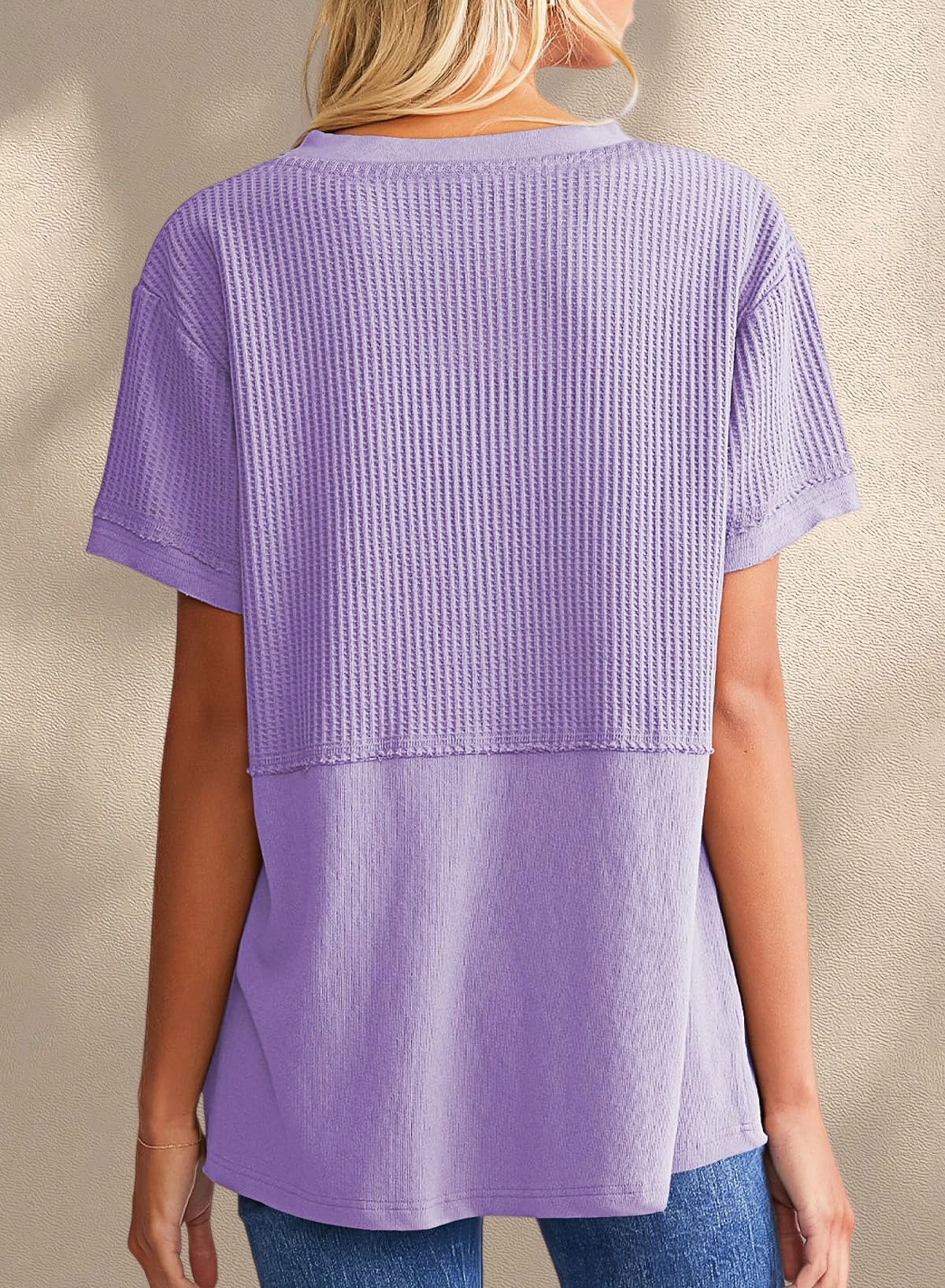 [Copy]New Arrivals🔥Women's V-neck Short-Sleeve Casual Loose Waffle Knit Top