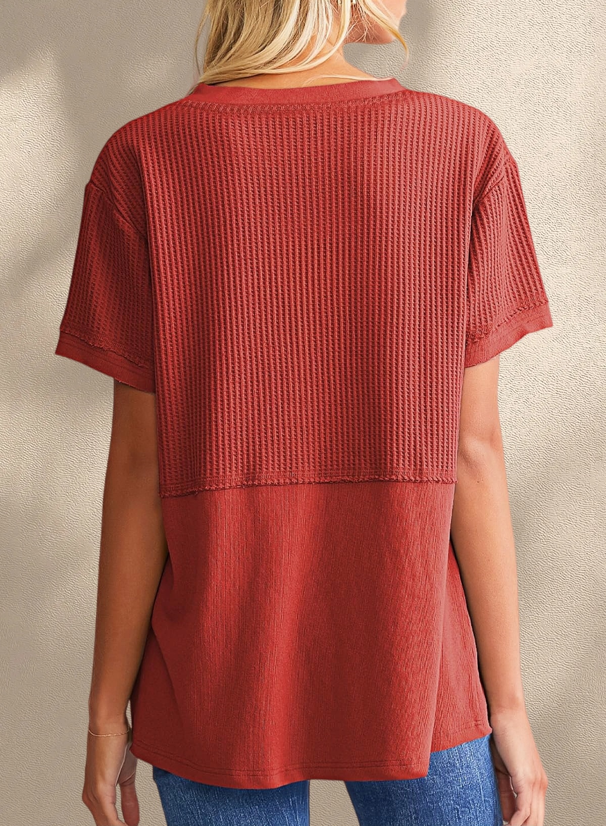 [Copy]New Arrivals🔥Women's V-neck Short-Sleeve Casual Loose Waffle Knit Top