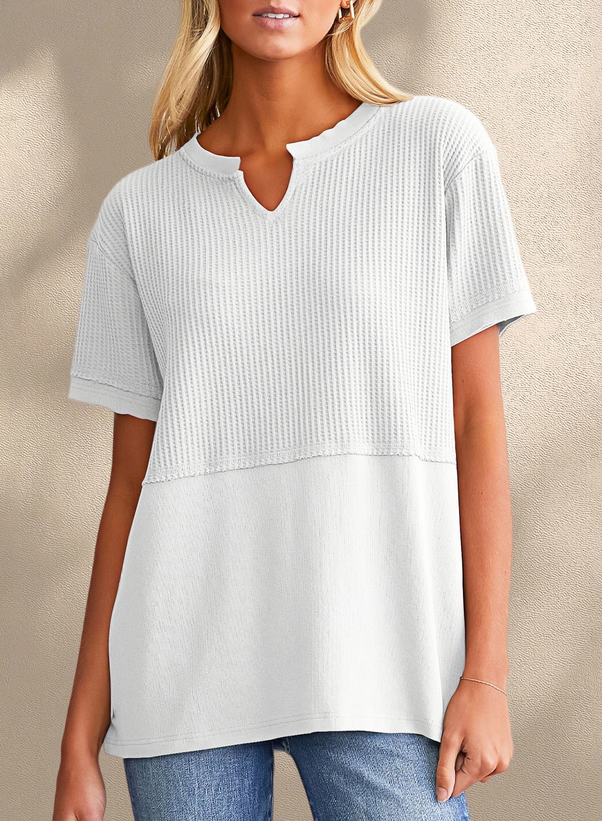 [Copy]New Arrivals🔥Women's V-neck Short-Sleeve Casual Loose Waffle Knit Top