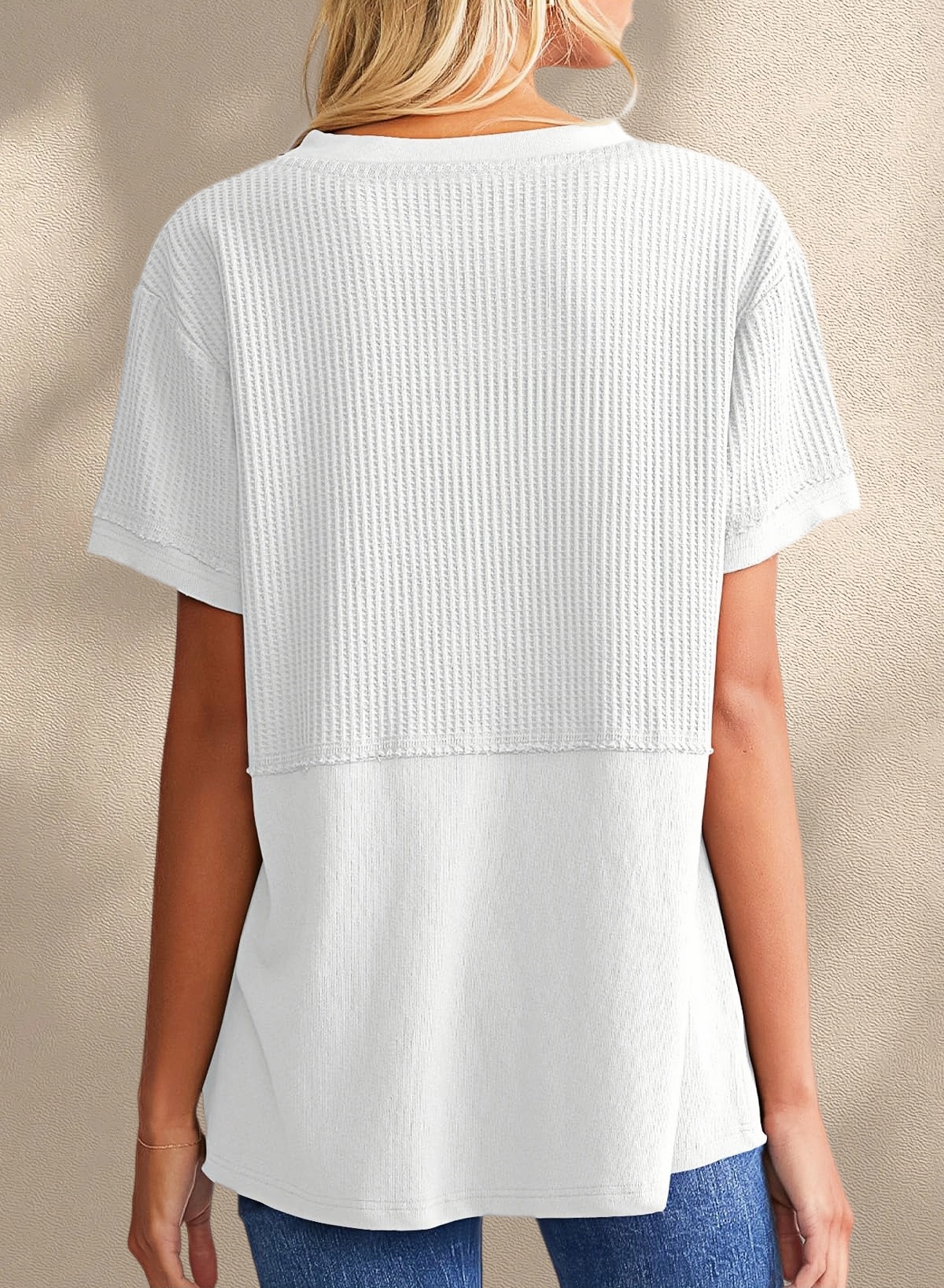 [Copy]New Arrivals🔥Women's V-neck Short-Sleeve Casual Loose Waffle Knit Top