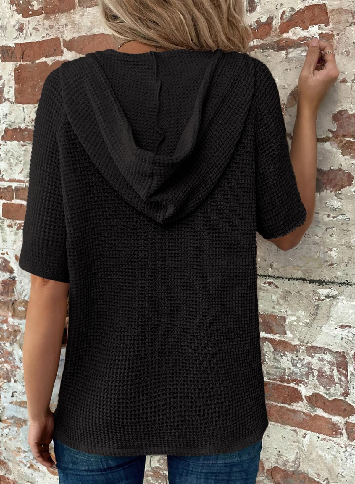 New Arrivals🔥Women's V-neck Casual Button-up Loose Waffle Knit Hoodie