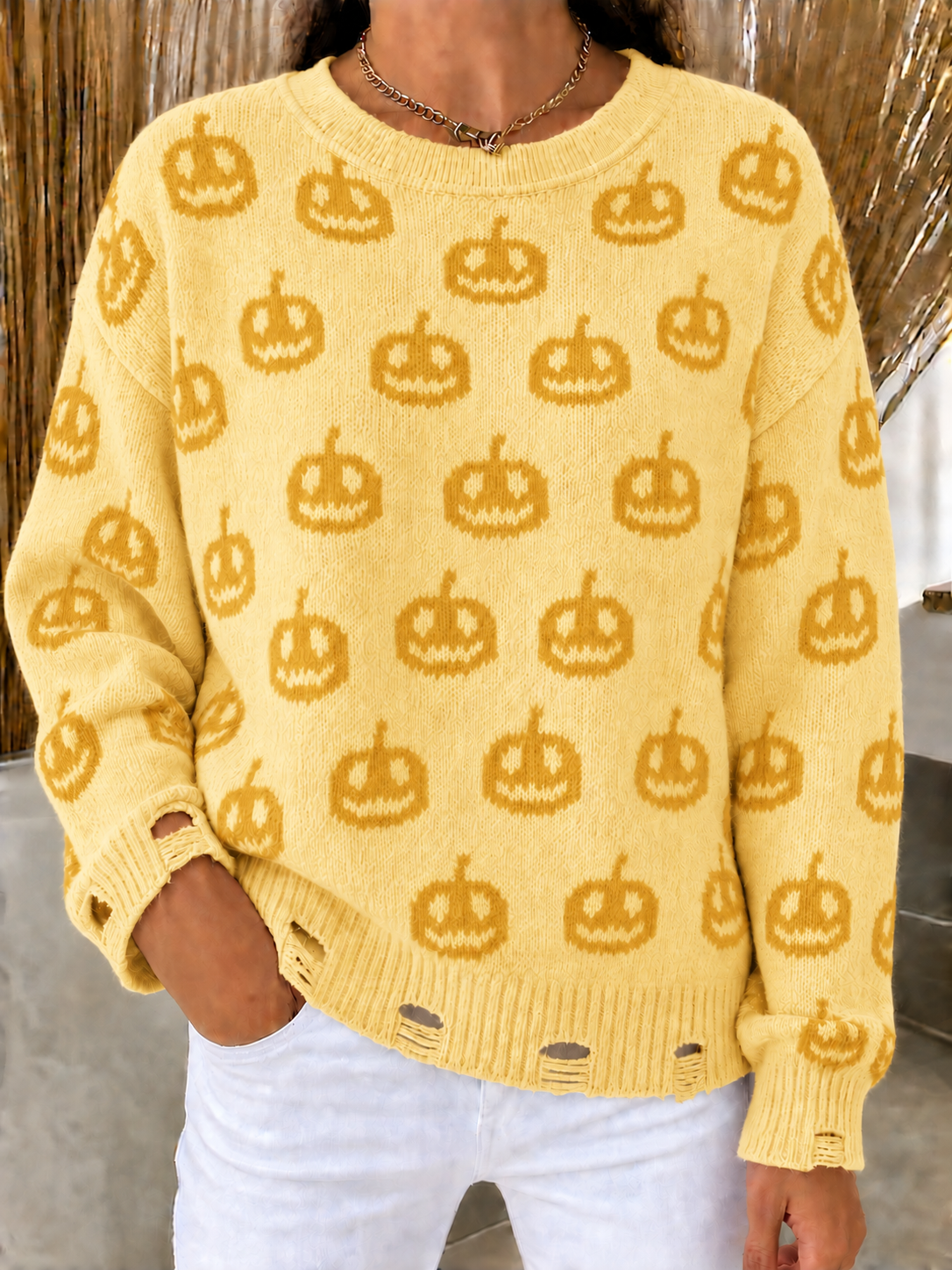 HALLOWEEN SALE🎃Women's Halloween Pumpkin Print Loose Fit Knit Sweater