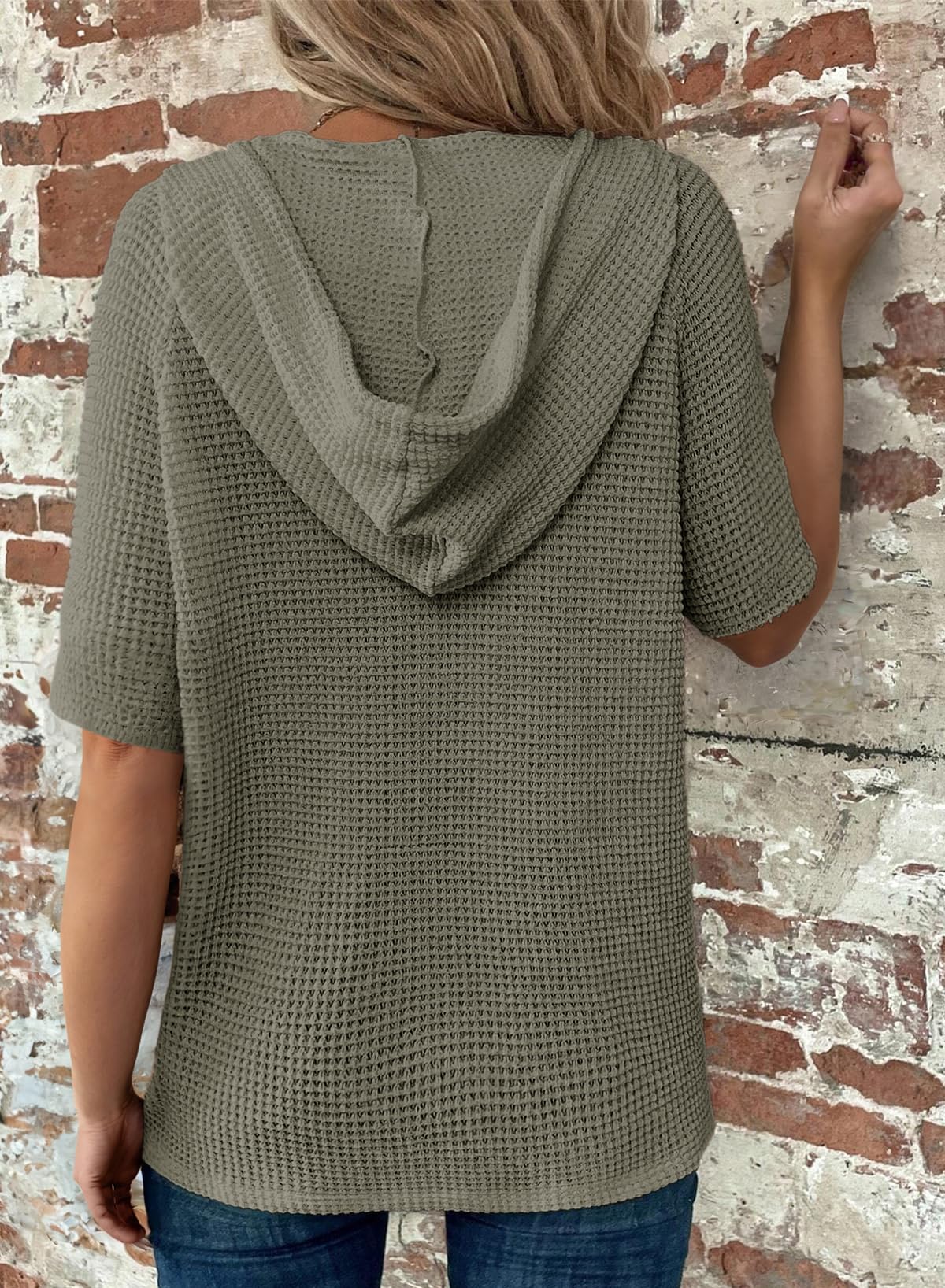 New Arrivals🔥Women's V-neck Casual Button-up Loose Waffle Knit Hoodie