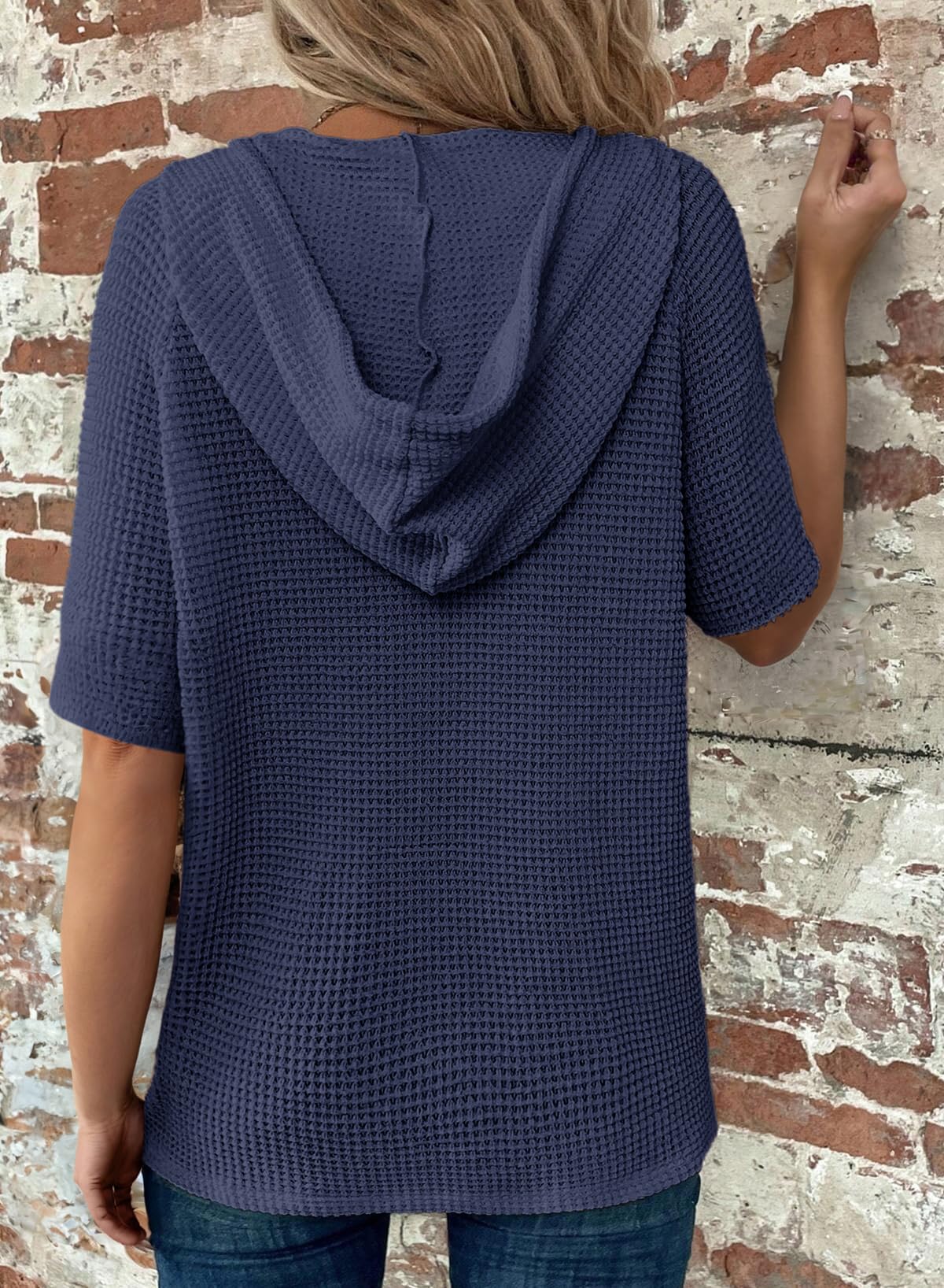 New Arrivals🔥Women's V-neck Casual Button-up Loose Waffle Knit Hoodie