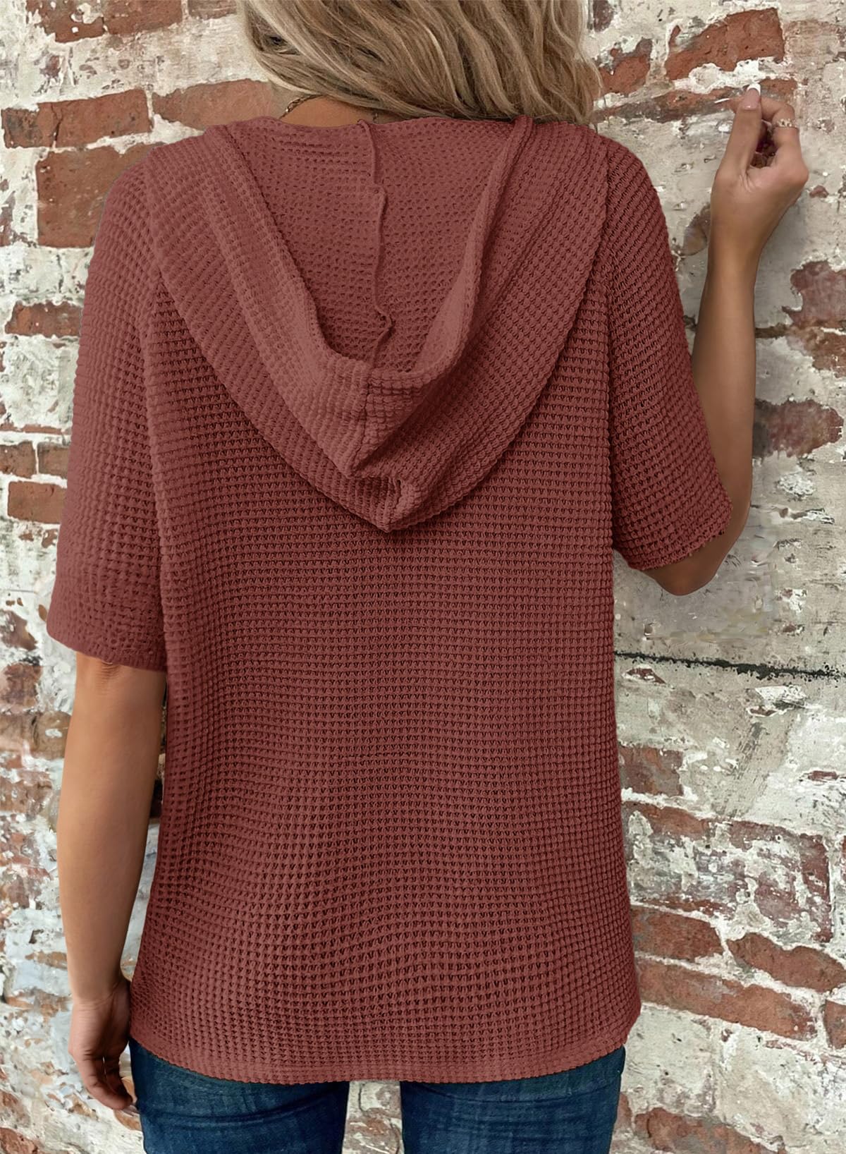 New Arrivals🔥Women's V-neck Casual Button-up Loose Waffle Knit Hoodie