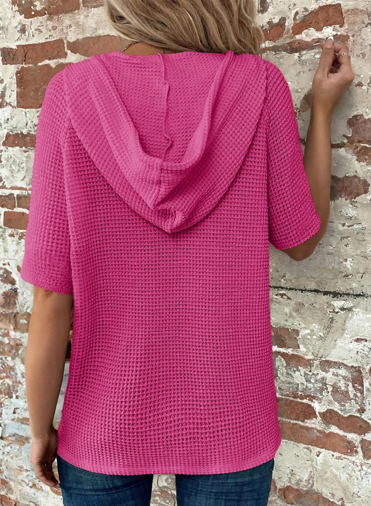 New Arrivals🔥Women's V-neck Casual Button-up Loose Waffle Knit Hoodie