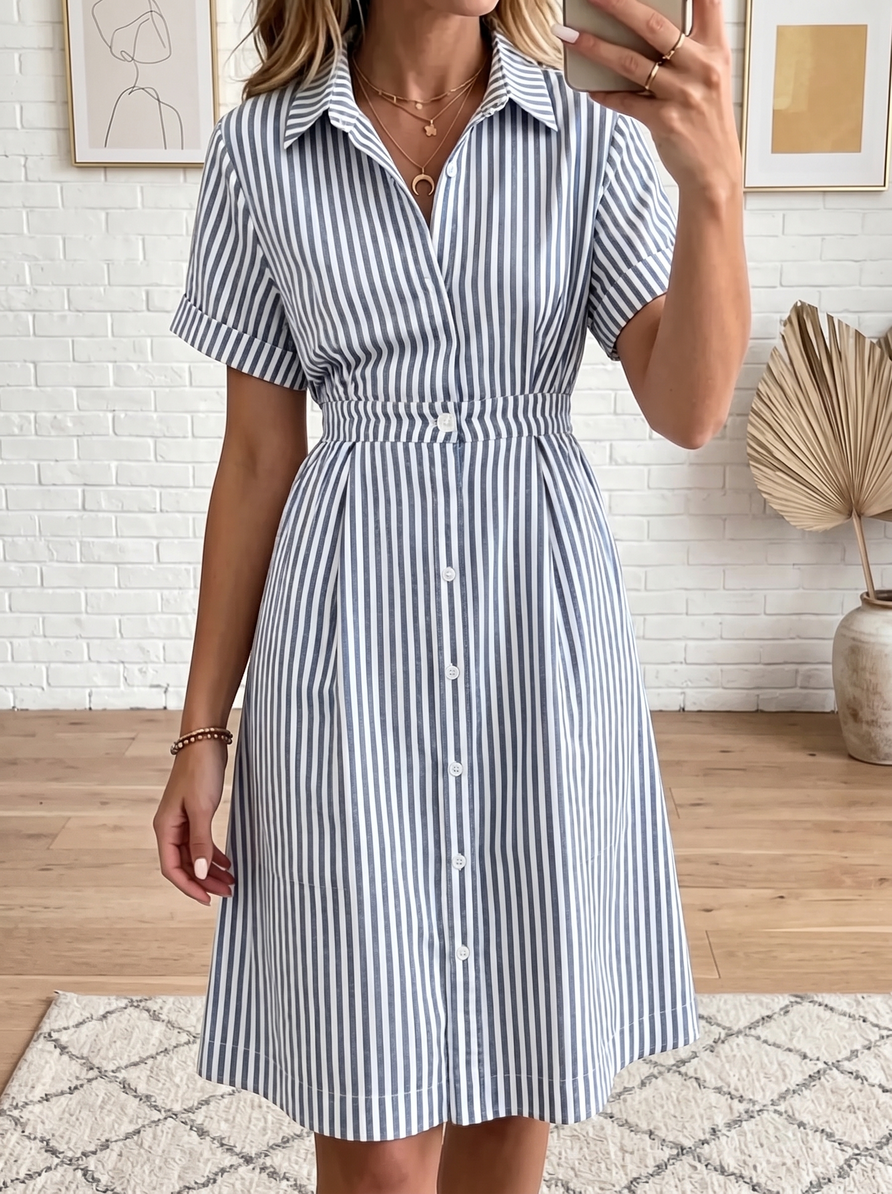 Today 50% off🔥Women’s Cotton Linen Striped Button-Up Shirt Dress