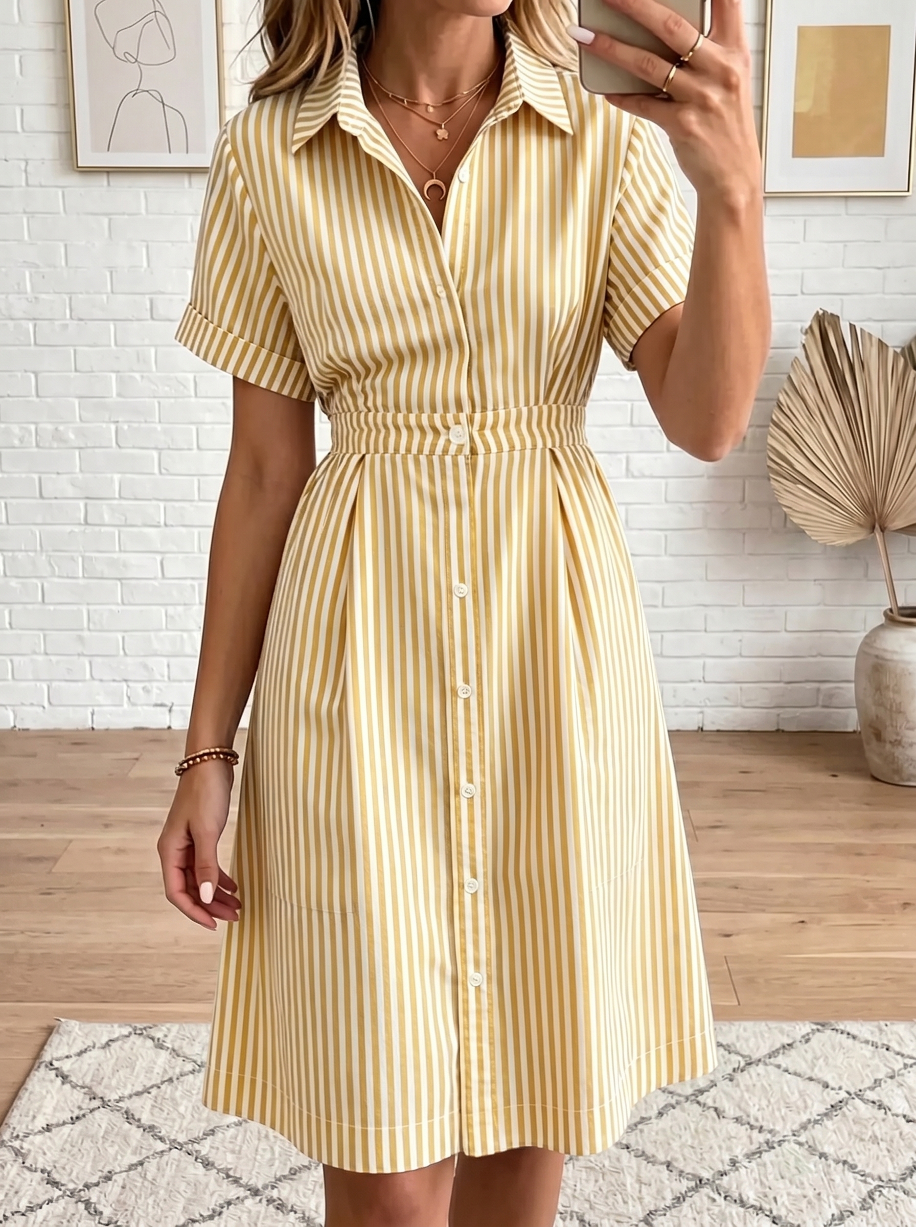 Today 50% off🔥Women’s Cotton Linen Striped Button-Up Shirt Dress