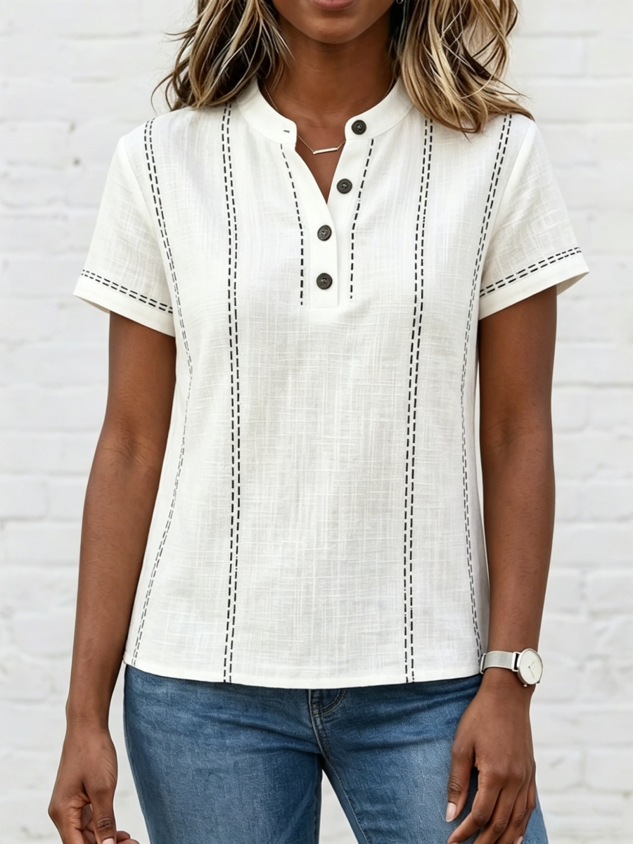 New Arrivals🔥 Women's V-neck Short-sleeve Casual Loose Cotton-linen Top