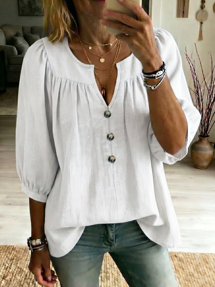 Women's Cotton-linen 3/4-sleeve T-shirt