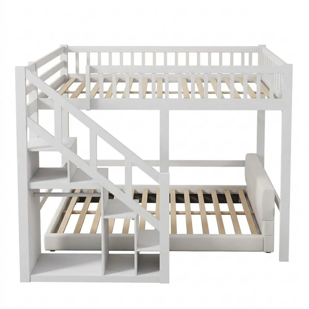 Cama Alta Infantil con Almacenamiento y Protección Anticaídas 140 x 200 cm