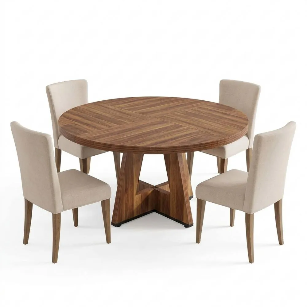 Mesa de comedor redonda de madera rústica para 4 personas, ideal para apartamentos modernos