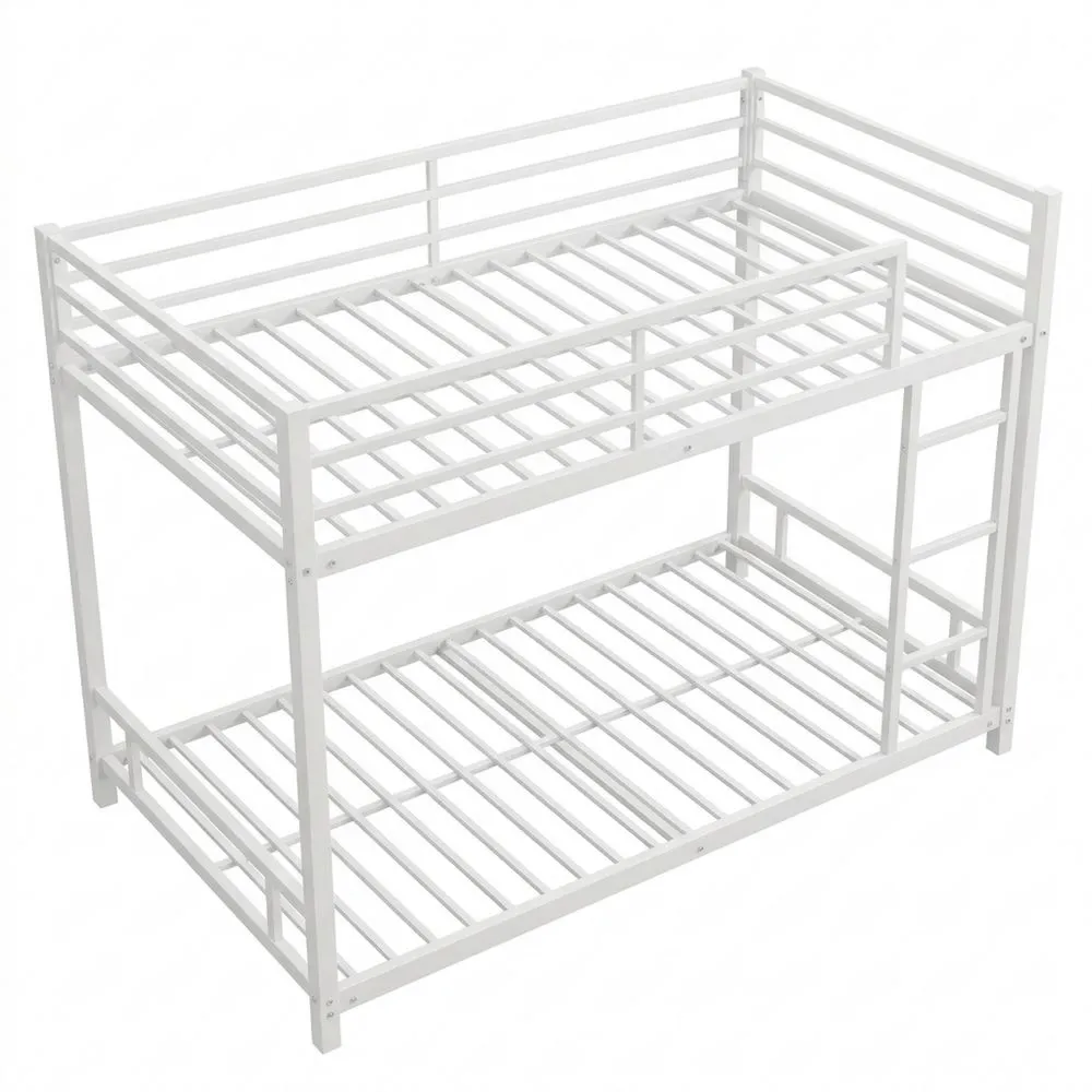 Cama Alta Infantil de Metal con Escalera y Barandilla de Seguridad