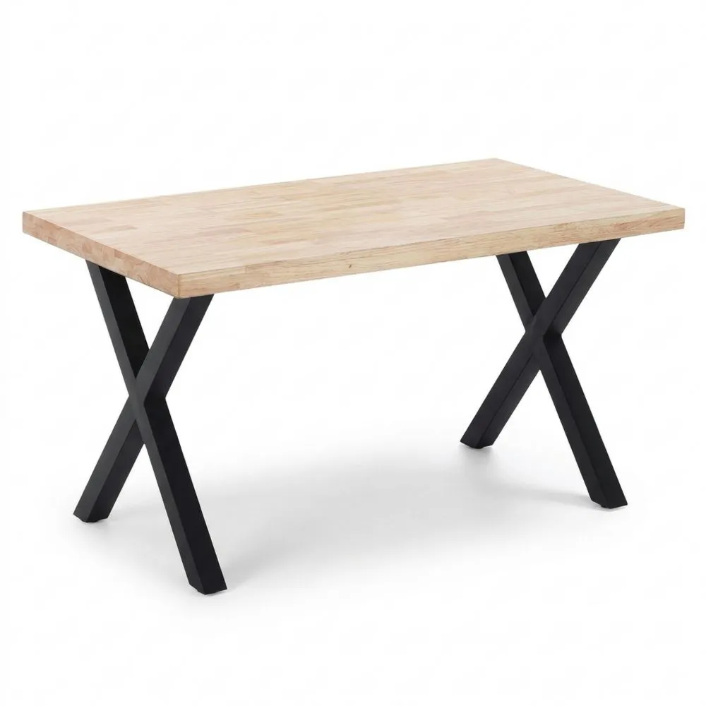 Mesa de comedor de roble salvaje con patas de metal negro 140x80x76 cm