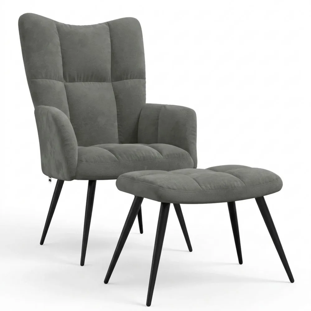 Sillón Relax con Reposapiés de Terciopelo Gris Oscuro para Sala de Estar u Oficina