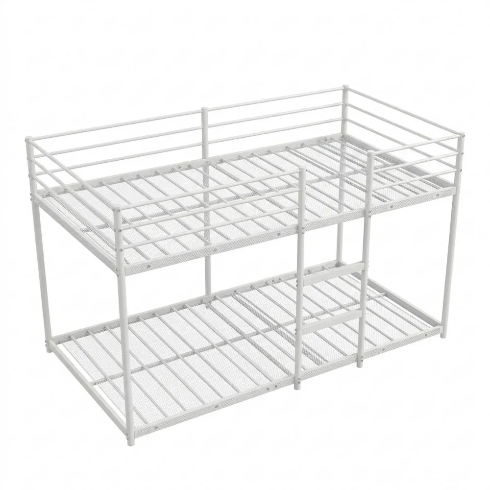 Literas Metálicas Infantiles 90 x 200 cm con Escalera y Protección contra Caídas, Color Blanco