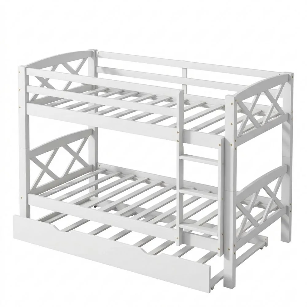 Cama Litera Infantil Juvenil Madera Pino Sólido Montaje Fácil 90 x 200 cm Blanco