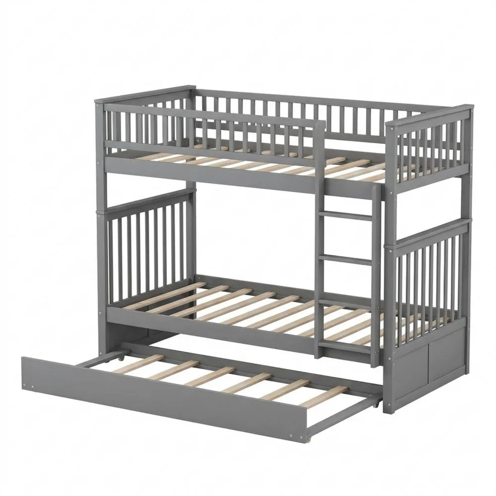 Cama triple con cama nido y barandilla alta