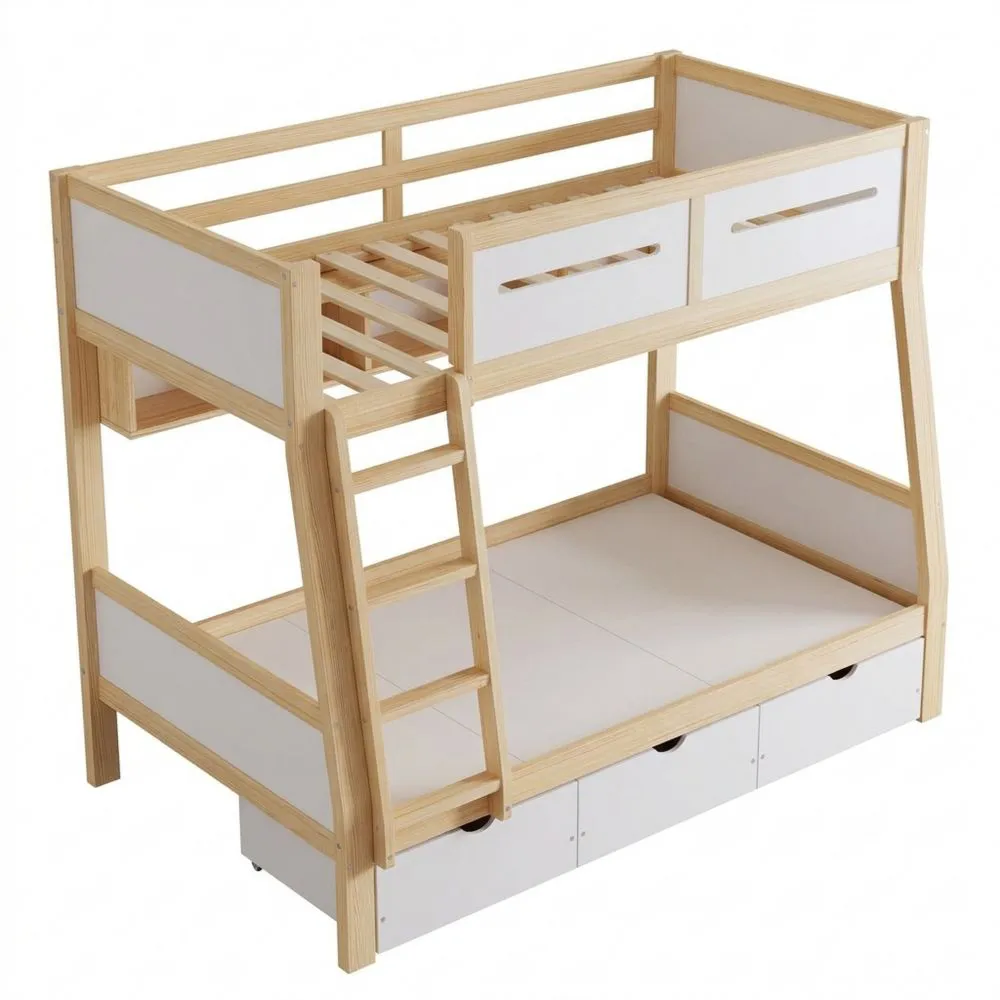 Litera con Cajones y Escalera Segura para Niños, Blanco