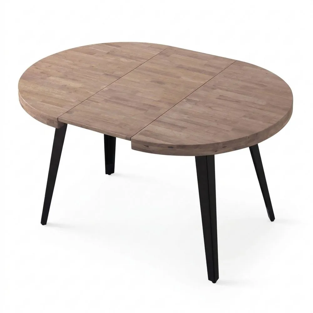 Mesa de Comedor Redonda Extensible, 2 Secciones, Roble Miel y Acabado Negro, Medidas: 100-140 - 180 cm (L) x 100 cm (W) x 78 cm (H)